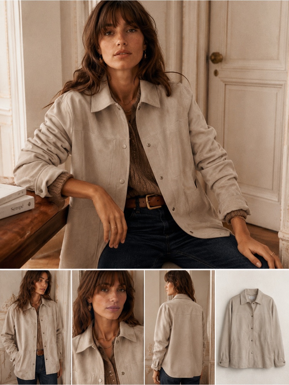 Truth Neutral Beige Button-Front Began Suede Shirt Jacket 1X
